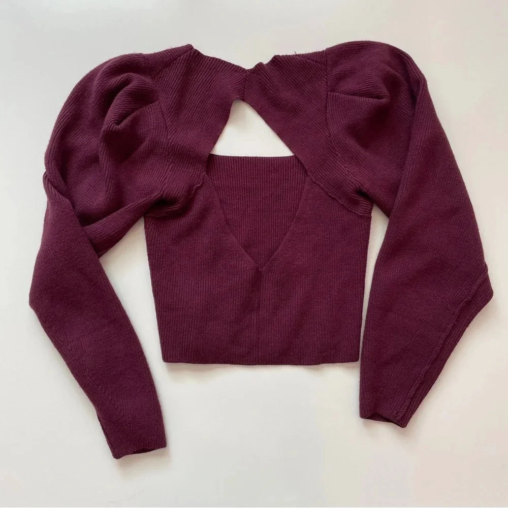 Free People Saffron Open Back Sweater Pomegranate Wine Women's Size XS - Picture 12 of 13